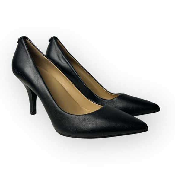 Michael Kors Dorothy Black Leather Pumps Pointed Toe High Heels 7.5 - Picture 2 of 11